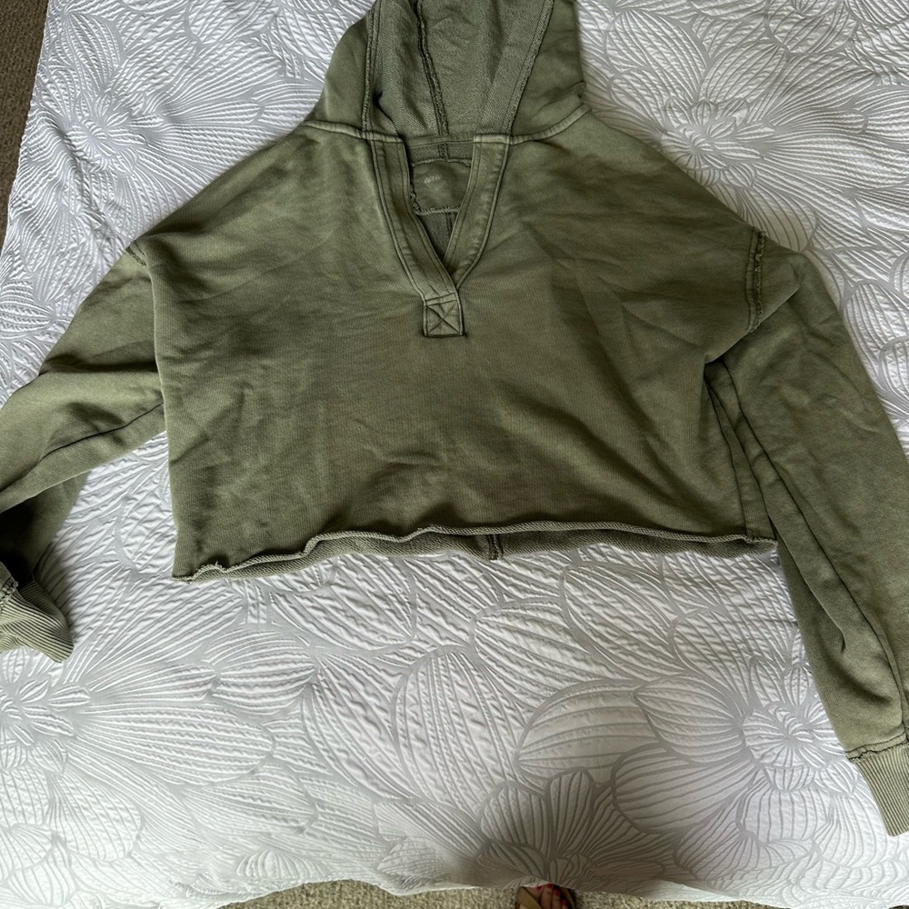 Aerie Green Boxy Cropped Polo Sweatshirt